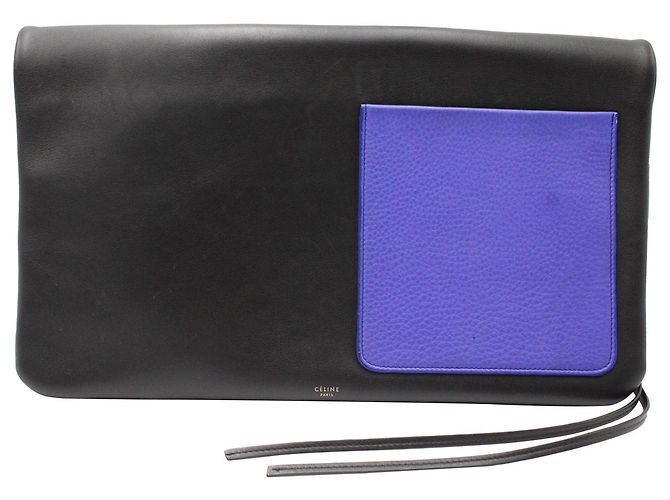 Céline Bolsa Clutch Dobrada Celine em Couro Preto e Roxo