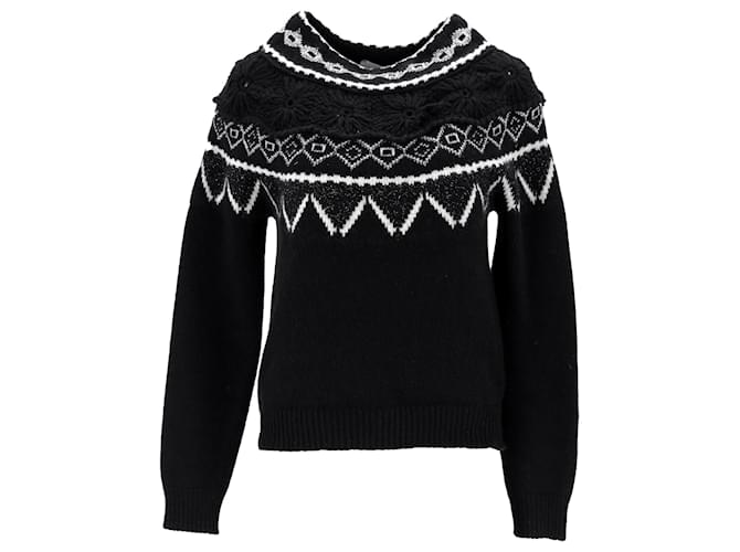 Alberta Ferretti Patterned Long Sleeve Sweater in Black Cashmere Wool  ref.1257742