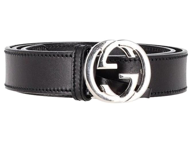 Cinturón con hebilla GG entrelazada Gucci en cuero negro  ref.1257743