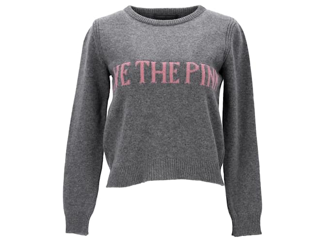 Alberta Ferretti Jersey 'Live The Pink' de cachemira gris Lana  ref.1257745