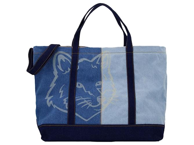 Autre Marque Fox Head Weekender Shopper Bag - Maison Kitsune - Denim - Blue Cotton  ref.1257843