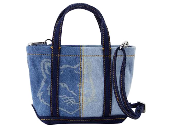 Autre Marque Bolsa Fox Head Mini Shopper - Maison Kitsune - Jeans - Azul Algodão  ref.1257844