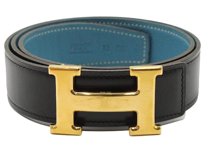 Hermès Cinto reversível Hermes Constance em couro preto e azul  ref.1257848
