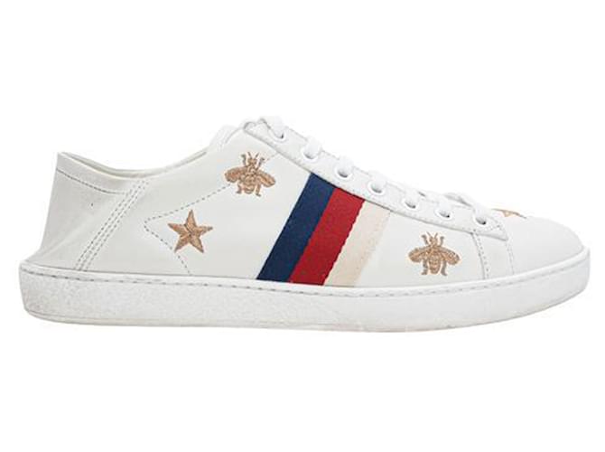 Gucci Ace Sneakers mit aufgestickten Sternen und Bienen Weiß  ref.1257861