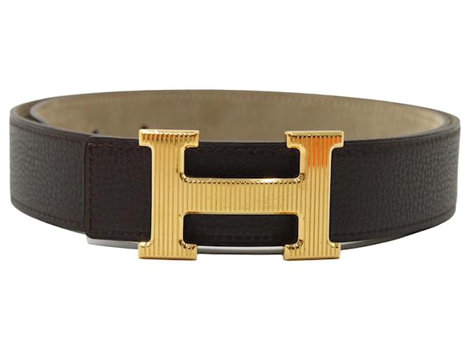 Hermès Cintura reversibile Hermes Constance in pelle marrone scuro e oliva  ref.1257911