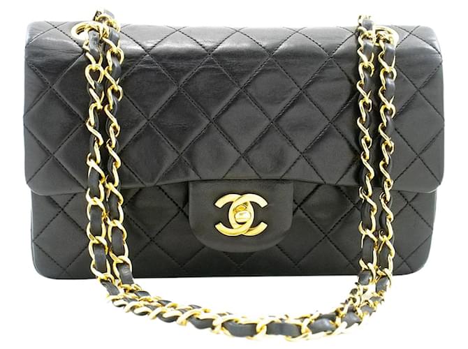Chanel Black 1989-1991 lambskin small Classic double flap bag Leather  ref.1257976