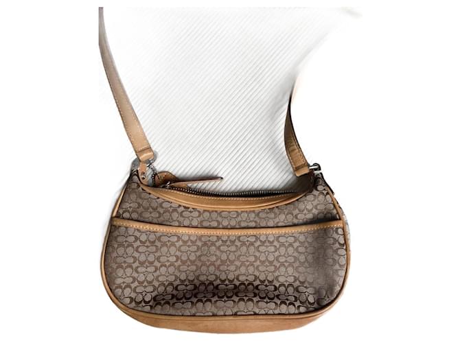 Coach leather and embroidered fabric bag with monograms Beige  ref.1257981