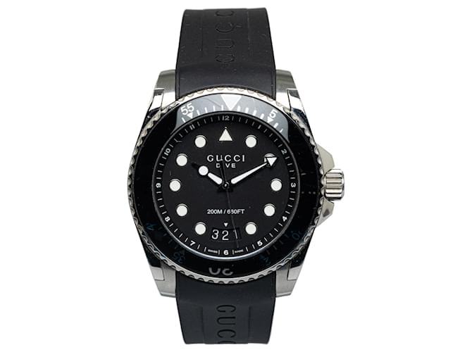 Gucci Black Quartz Stainless Steel Rubber Dive Watch Metal  ref.1257998