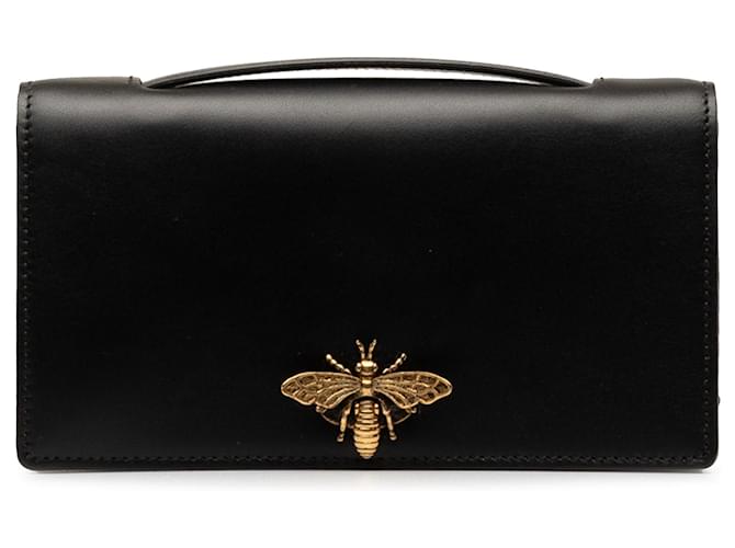 Bolso de mano Dior de cuero negro con abeja Becerro  ref.1258083