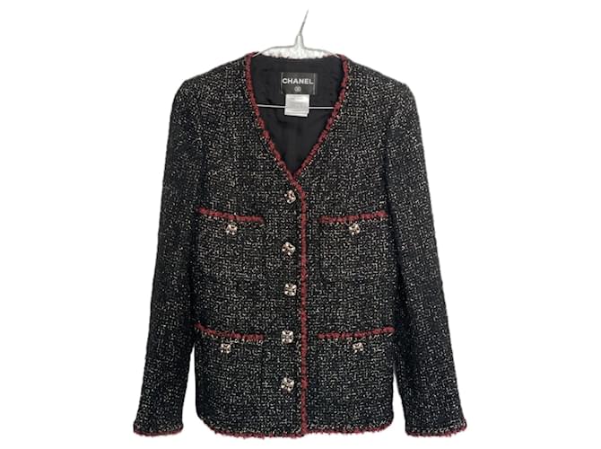 Chanel 9K$ Iconic CC Jewel Buttons Black Tweed Jacket  ref.1258087