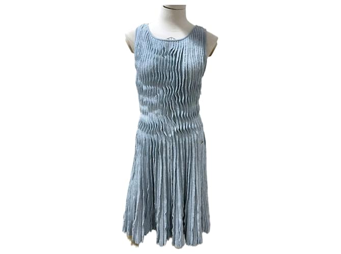 Chanel Paris / Versailles Baroque Pleat Cashmere Dress Blue  ref.1258090