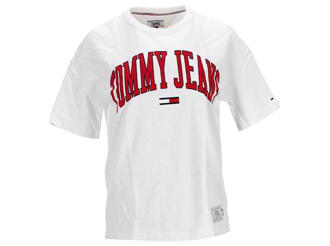 Tommy Hilfiger Womens Jersey Logo T Shirt White Cream Cotton  ref.1258104