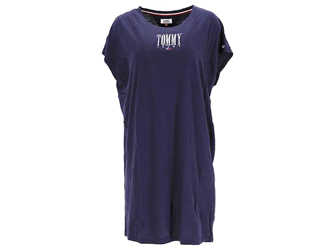 Abito da donna con logo T-shirt dal taglio ampio Tommy Hilfiger in cotone blu navy  ref.1258110