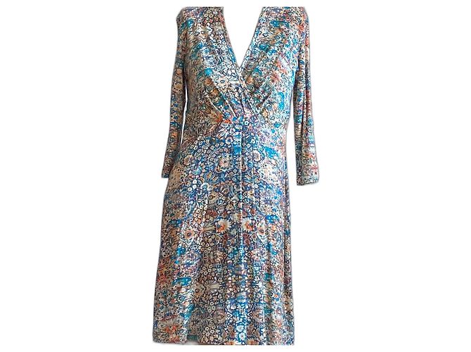 Autre Marque PERUVIAN CONNECTION Abito a portafoglio in jersey multicolore M Crema Blu scuro