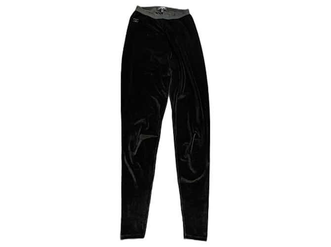 Chanel Pantalones, leggings Negro Terciopelo  ref.1258135
