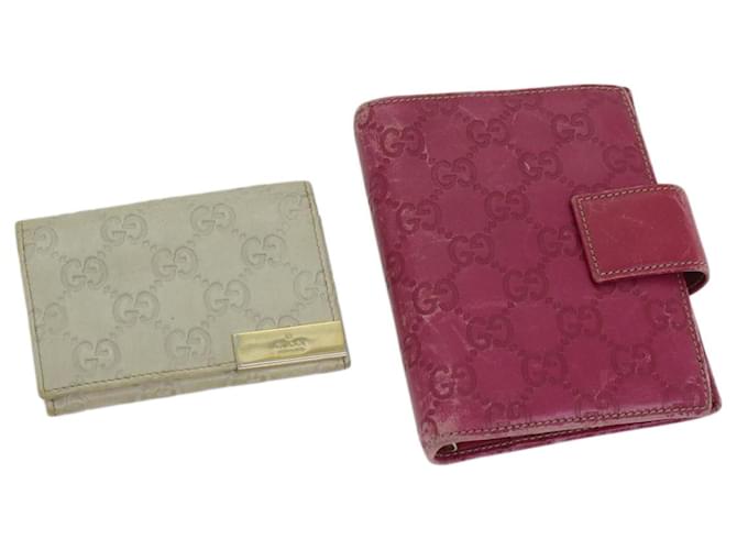 GUCCI Guccissima Day Planner Cover Card Case 2Set Beige Pink Auth 66632 Leather  ref.1258203