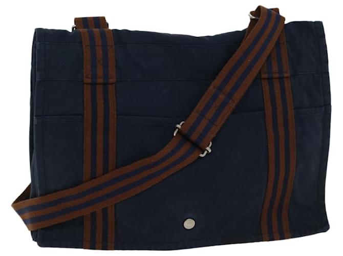 Hermès HERMES Bassus MM Shoulder Bag Canvas Navy Brown Auth ti1562 Navy blue Cloth  ref.1258217