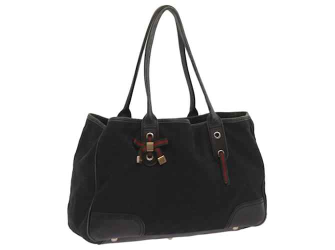 GUCCI GG Canvas Web Sherry Line Pretty Tote Bag Black Red 163805 Auth am5889 Leather  ref.1258232