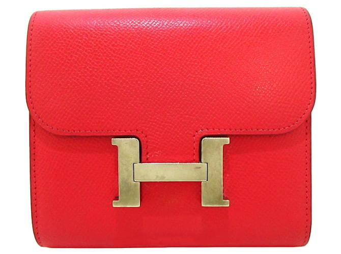 Constance Hermès Hermes wallets Red Linen  ref.1258286