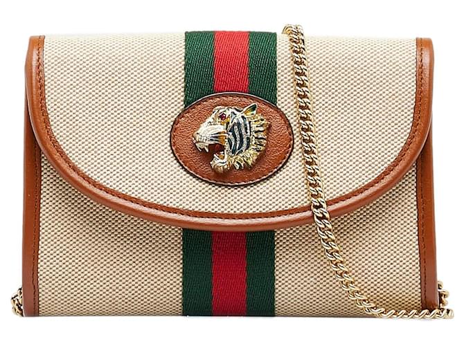 GUCCI Handbags Ophidia Chain Wallet Brown Linen  ref.1258311