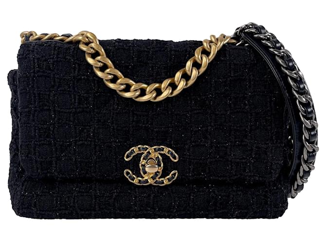 CHANEL Handbags Chanel 19 Black Linen  ref.1258317