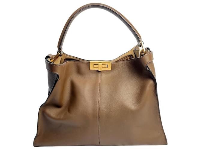 FENDI Handbags Peekaboo X-Lite Beige Leather  ref.1258415