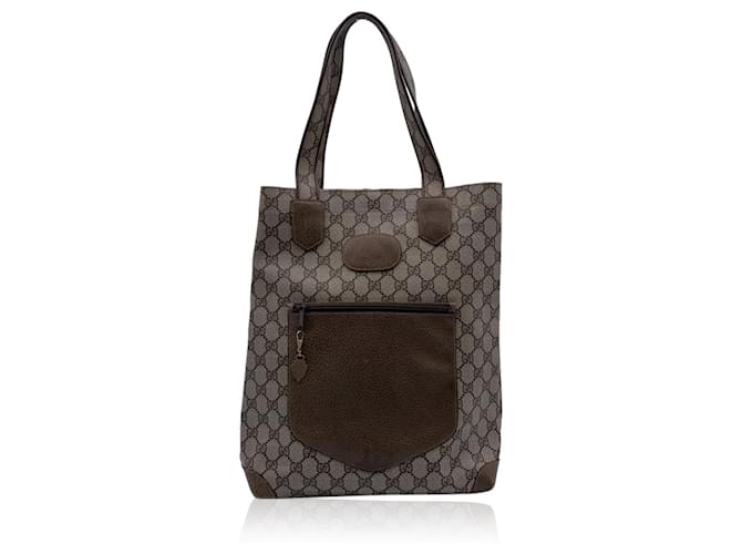 Gucci Tote Bag Vintage Marrom Lona  ref.1258469