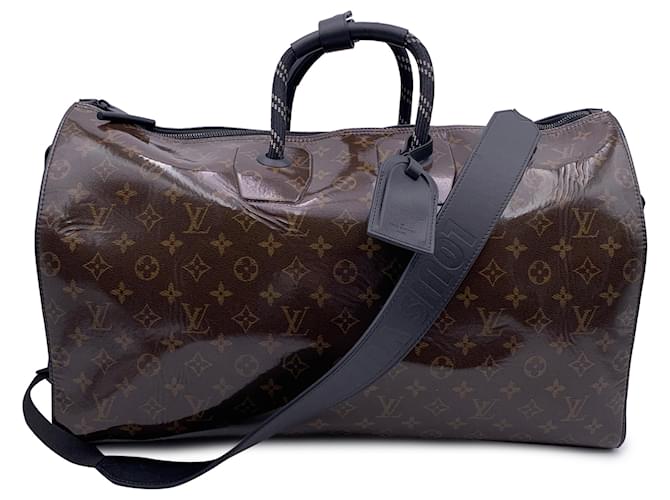 Keepall Bolsa de bagagem Louis Vuitton Marrom Lona  ref.1258497