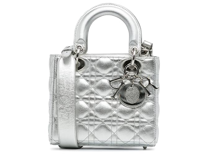 Lady Dior DIOR Handbags Silvery Leather  ref.1258807