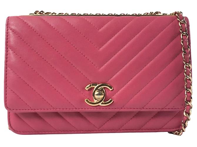 Wallet On Chain CHANEL Bolsas Outros Rosa Couro  ref.1258822