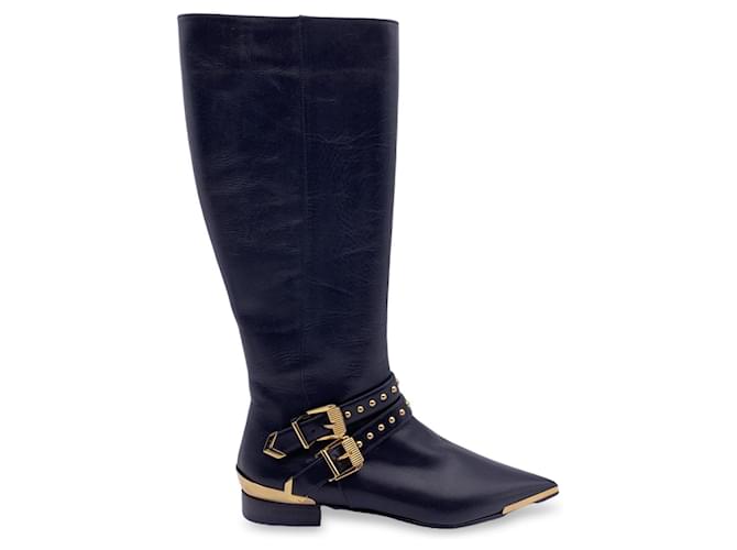 Versace Boots Black Leather  ref.1259207