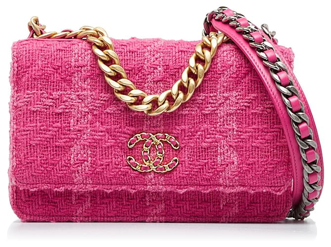 CHANEL Handtaschen Chanel 19 Pink Leinen  ref.1259305