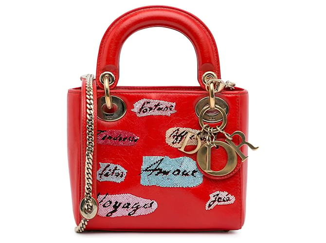 Lady Dior DIOR Handtaschen Rot Leder  ref.1259376