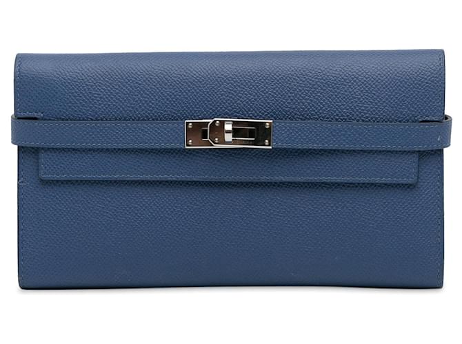 Kelly Hermès Hermes-Geldbörsen Blau Leder  ref.1259414