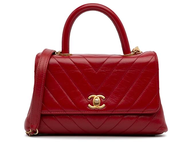 Coco Handle CHANEL Handbags Red Leather  ref.1259415