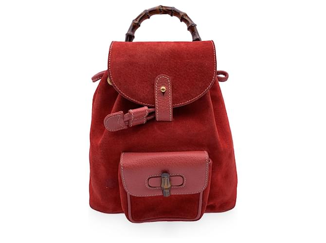 Gucci Backpack Vintage Bamboo Red Suede  ref.1259538