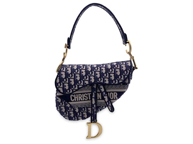 Borsa a tracolla Christian Dior Saddle Dior Oblique Blu Tela  ref.1259550