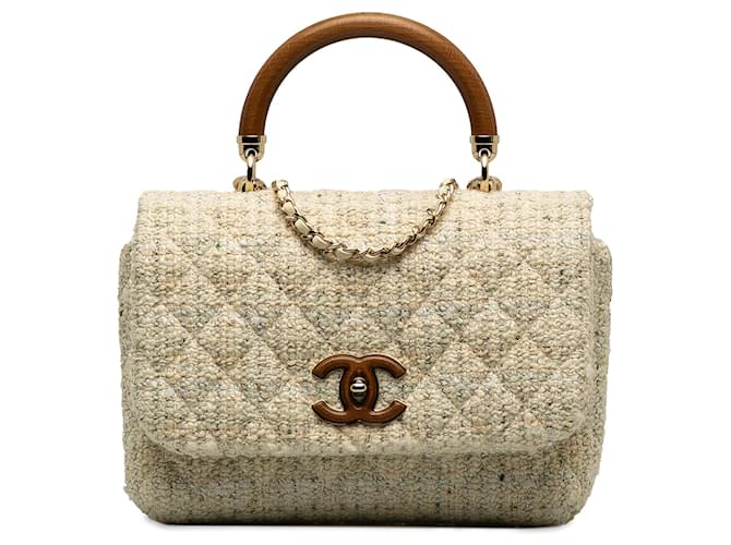 CHANEL Handbags Coco Handle White Tweed  ref.1259659
