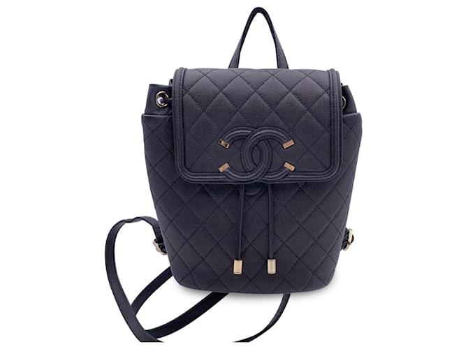 Chanel Backpack CC Filigree Black Leather  ref.1259745