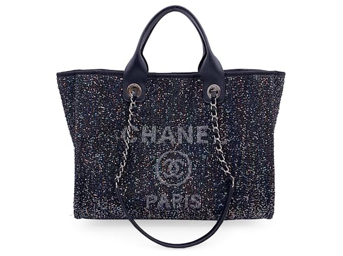 Chanel Tote Bag Deauville Black Cloth  ref.1259808