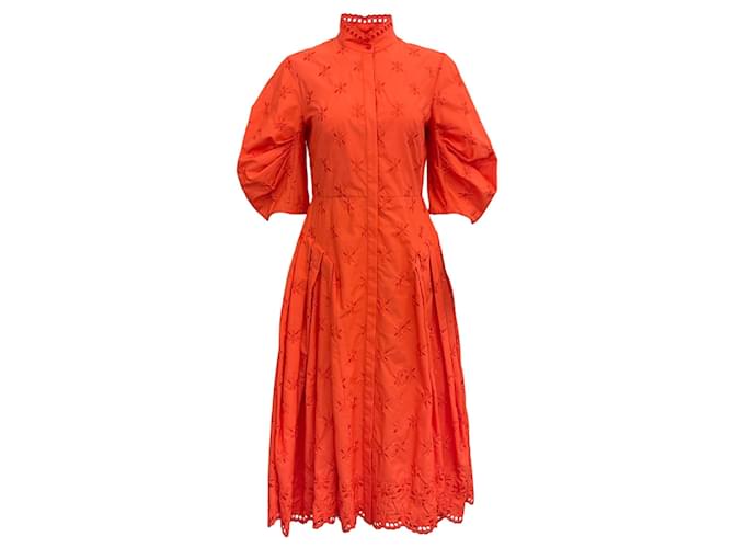 Autre Marque Erdem Orange Embroidered Zelda Midi Dress Polyester  ref.1259936