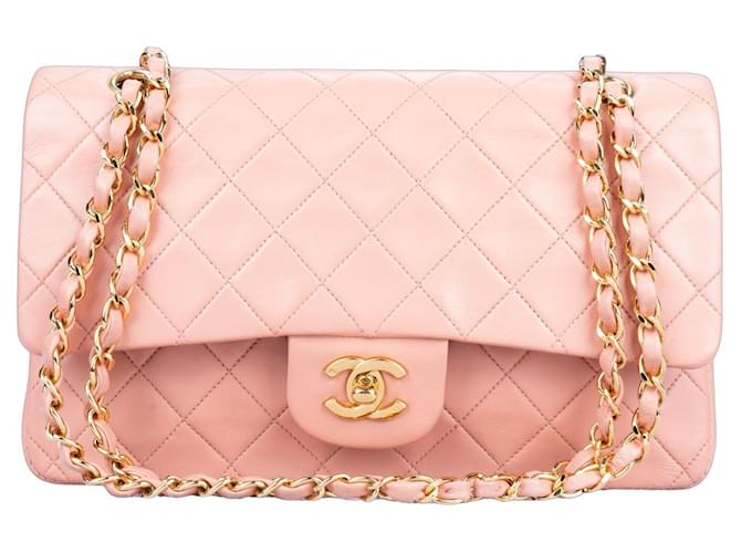 Chanel Quilted Lambskin 24K Gold Medium Double Flap Bag Pink Cloth  ref.1259949