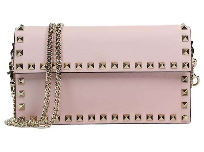 VALENTINO GARAVANI Rockstud Bag on Chain in Light Pink Leather  ref.1259971