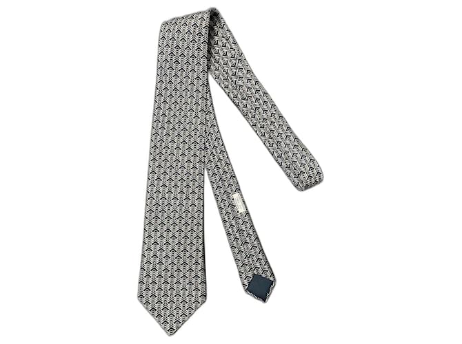 Hermès Cravatte Blu Beige Seta  ref.1260011
