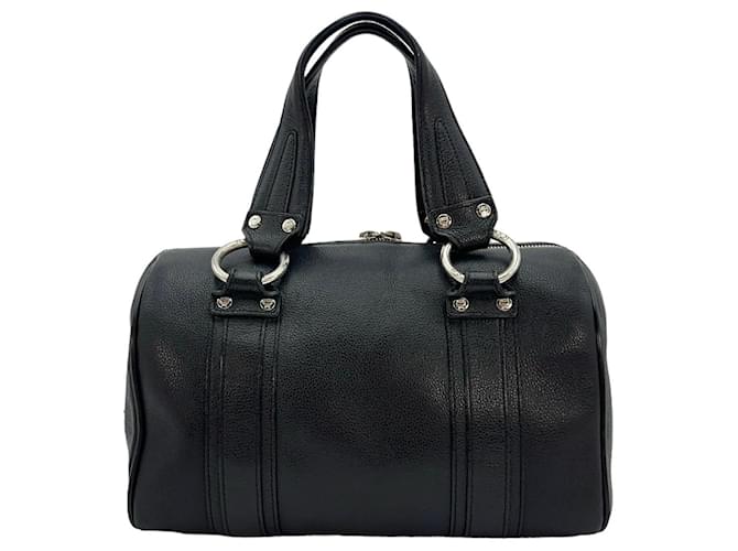 Bolsa de couro MCM Boston Bag preta prateada, bolsa de mão Heritage. Preto  ref.1260039