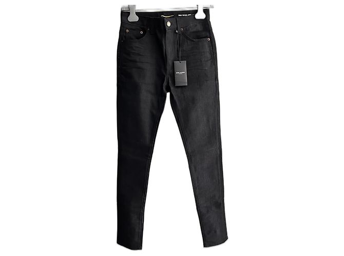 Vaqueros ajustados negros de denim Saint Laurent D05