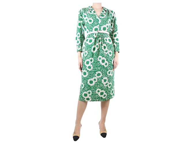 Prada Robe midi en soie verte à imprimé floral - taille UK 6  ref.1260111