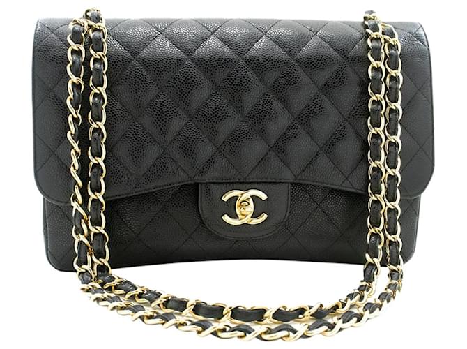 Chanel Black 2013 jumbo caviar Classic double flap bag Leather  ref.1260122