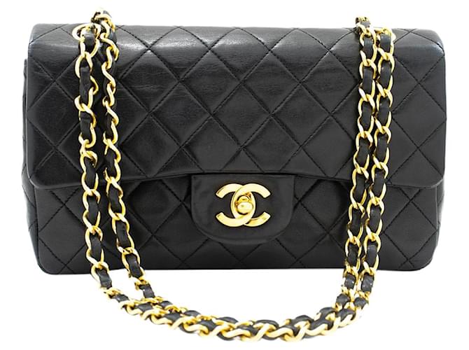 Chanel BLACK VINTAGE 1989-91 Petit sac à rabat doublé classique Cuir Noir  ref.1260124