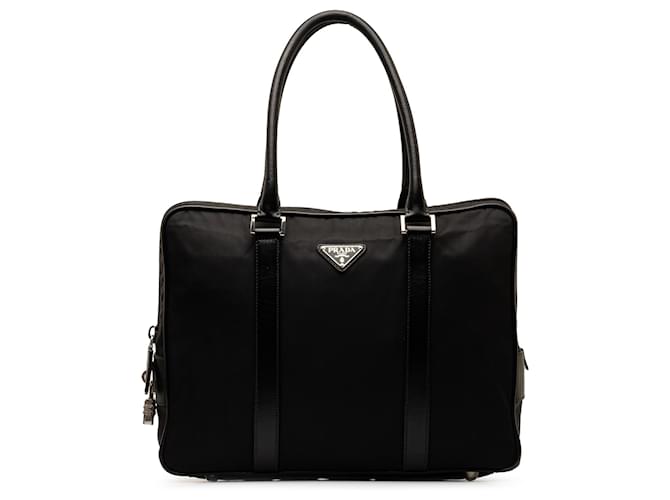 Prada Black Tessuto Handbag Negro Cuero Becerro Nylon Paño  ref.1260163